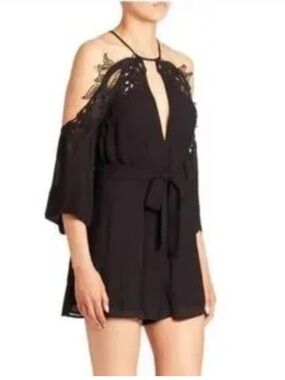 Alice McCall Black Cold-Shoulder Lace Romper Sz 6